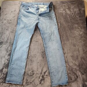 Levis 501 Jeans Mens 36x34 Blue Button Fly Original Straight Light Wash Denim